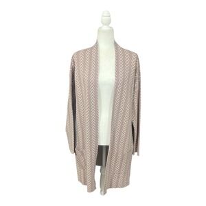 bohme Cardigan Women M/L Mauve Chevron Open Front Knit Pocket Boho Quiet Luxury